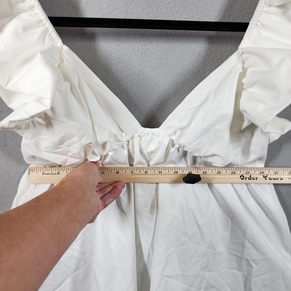SHEIN X Dress Womens Large White Ruffle Sleeve Tie Back Mini Babydoll Style - Picture 3 of 14